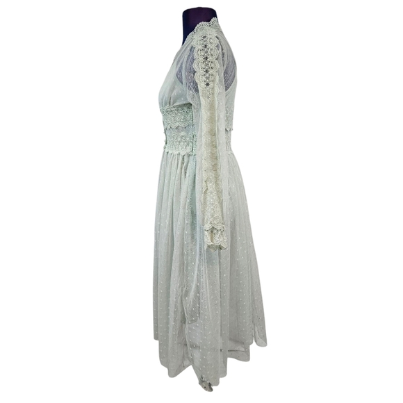 Mint Green Swiss Polka‎ Dot Sheer Victorian Dress Size Medium Women's R14 - Picture 3 of 7